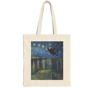 Van Gogh Starry Night Over the Rhône Black Cat Tote